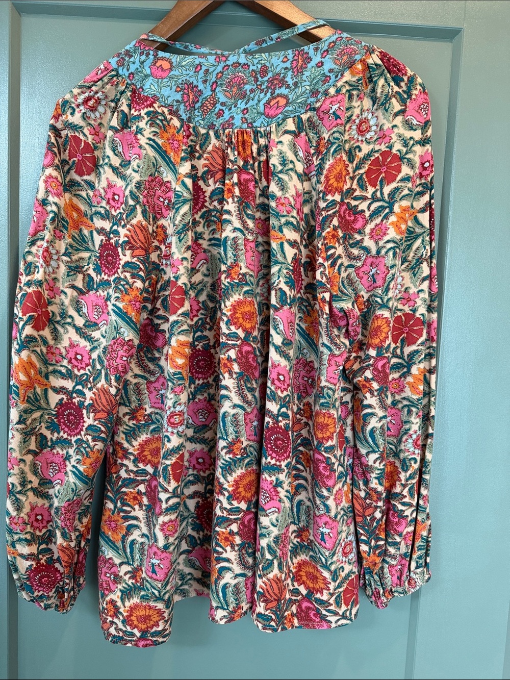 NATURAL LIFE Floral Boho Top in Teal, Pink and Orange - Picture 6 of 7